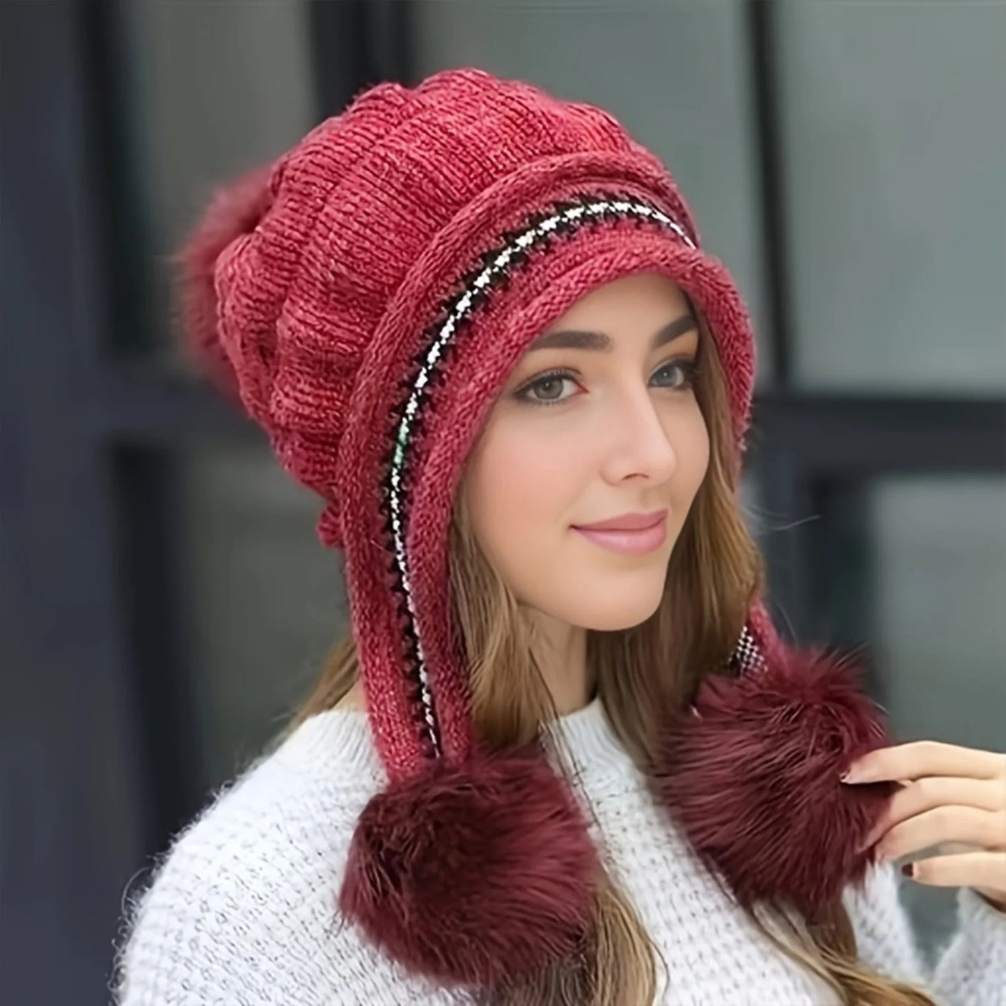 2/3 Piece Women's Winter Hat Scarf Gloves Set Thick Plush Knit Warm Windproof
