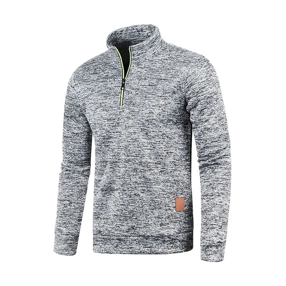 Men's Thicker Fleece Pullover Sweatshirt - Half Zipper Turtleneck Hoody for Spring Autumn Outdoor Wear, Solid Color Warm Sweatshirt