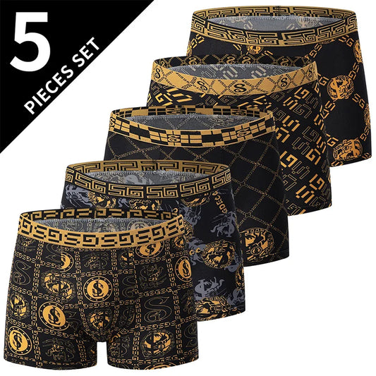 5-Pack Black Gold Men's Boxer Briefs – Quick-Dry Breathable Trendy Underwear