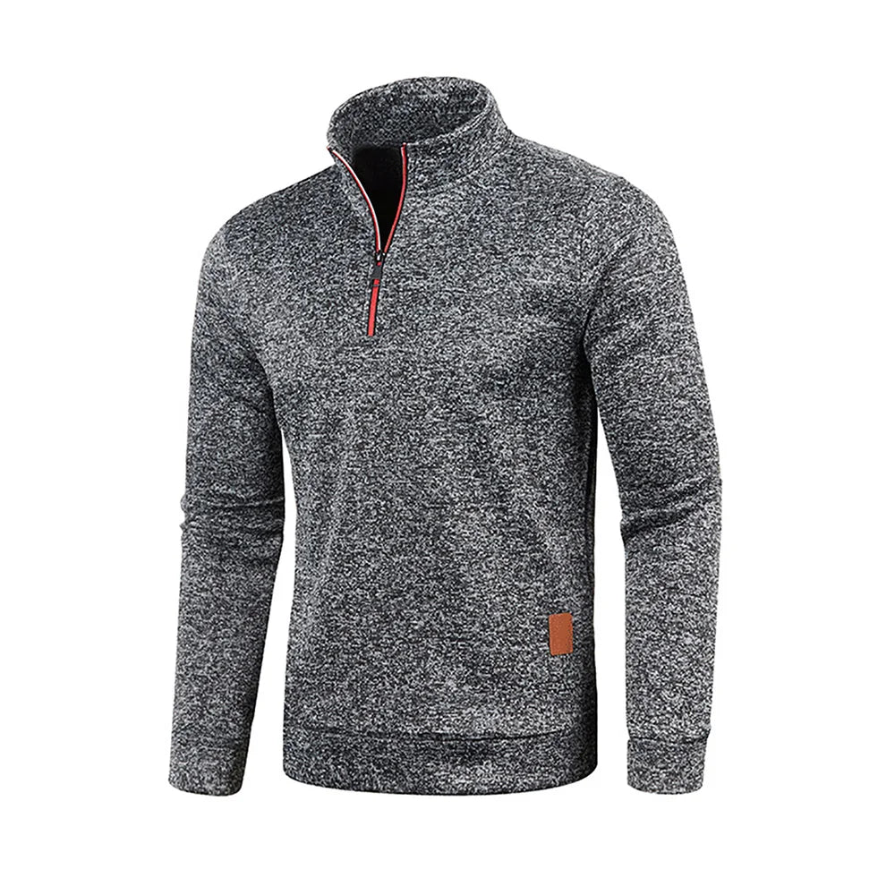 Men's Thicker Fleece Pullover Sweatshirt - Half Zipper Turtleneck Hoody for Spring Autumn Outdoor Wear, Solid Color Warm Sweatshirt
