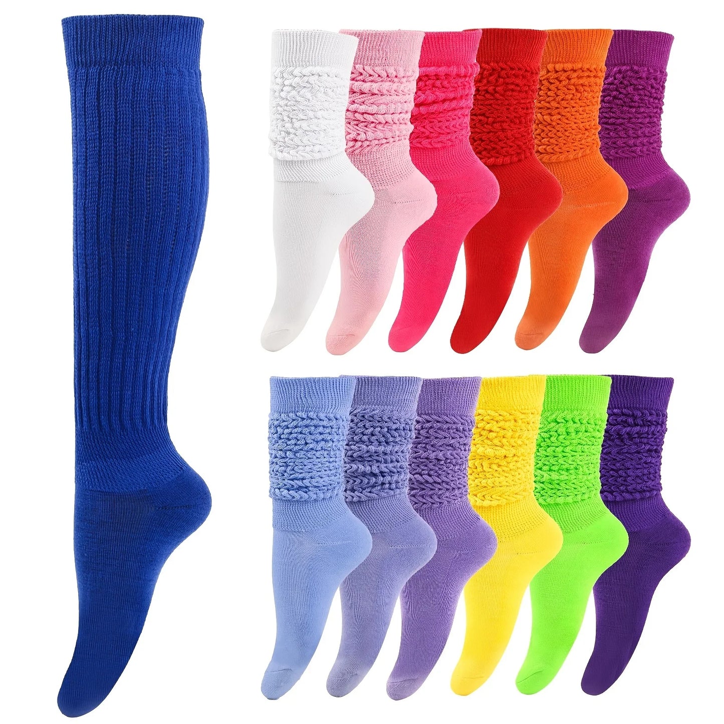 Women's Thick Thermal Knee High Slouch Socks Knit Solid Color Winter Warm Loose