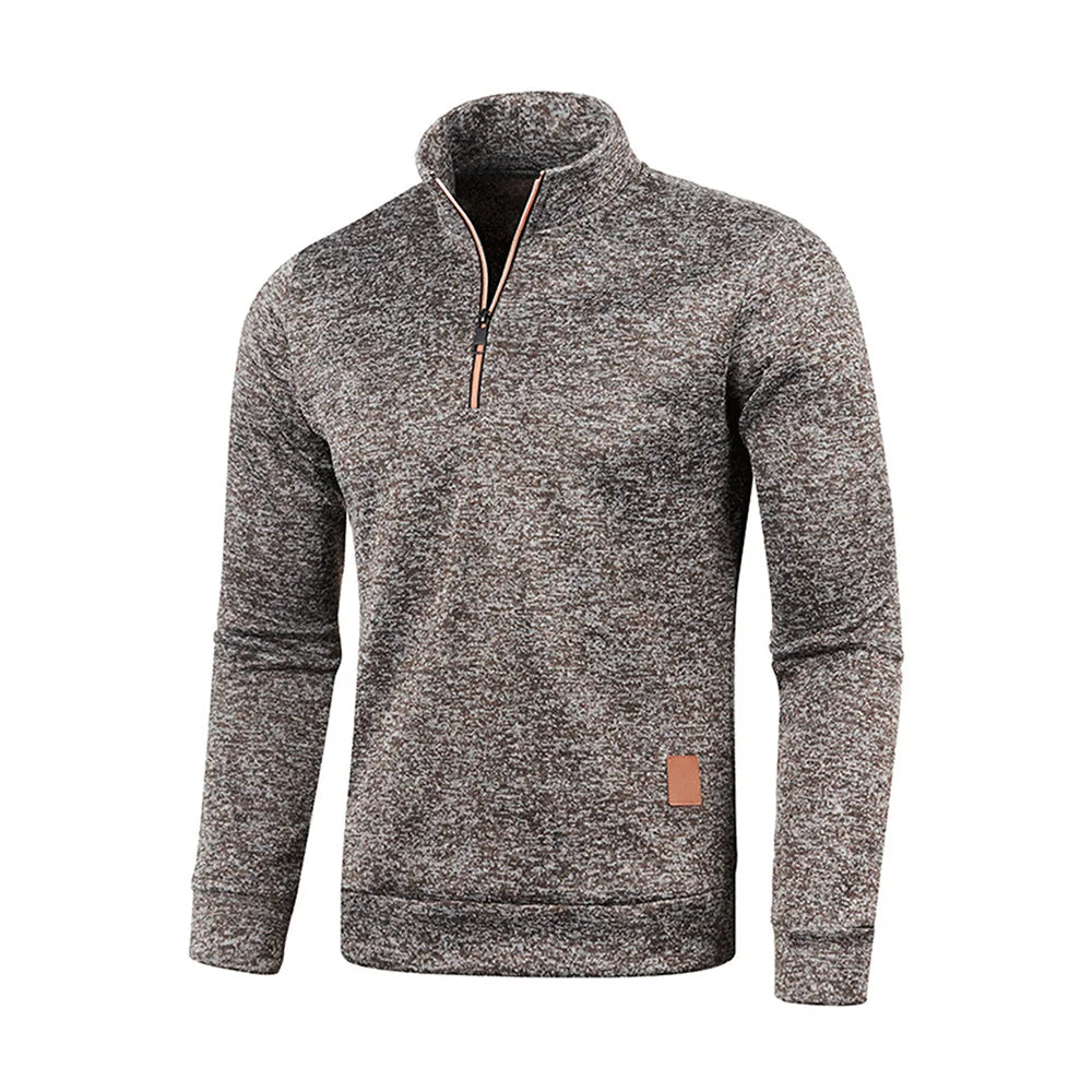 Men's Thicker Fleece Pullover Sweatshirt - Half Zipper Turtleneck Hoody for Spring Autumn Outdoor Wear, Solid Color Warm Sweatshirt