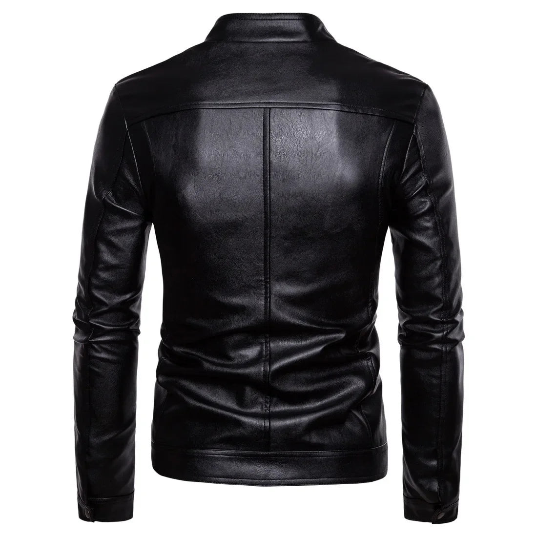 Men's Stand-Up Collar Washed PU Leather Motorcycle Jacket - Vintage Biker Style Zip-Up Coat