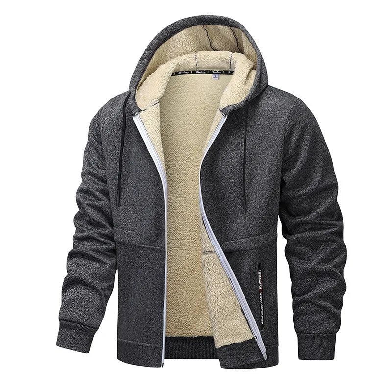 Men's Plush Lined Winter Jacket 2025 - Thick Warm Solid Color Long Sleeve Zipper Coat with Pockets | Versatile Autumn Outerwear