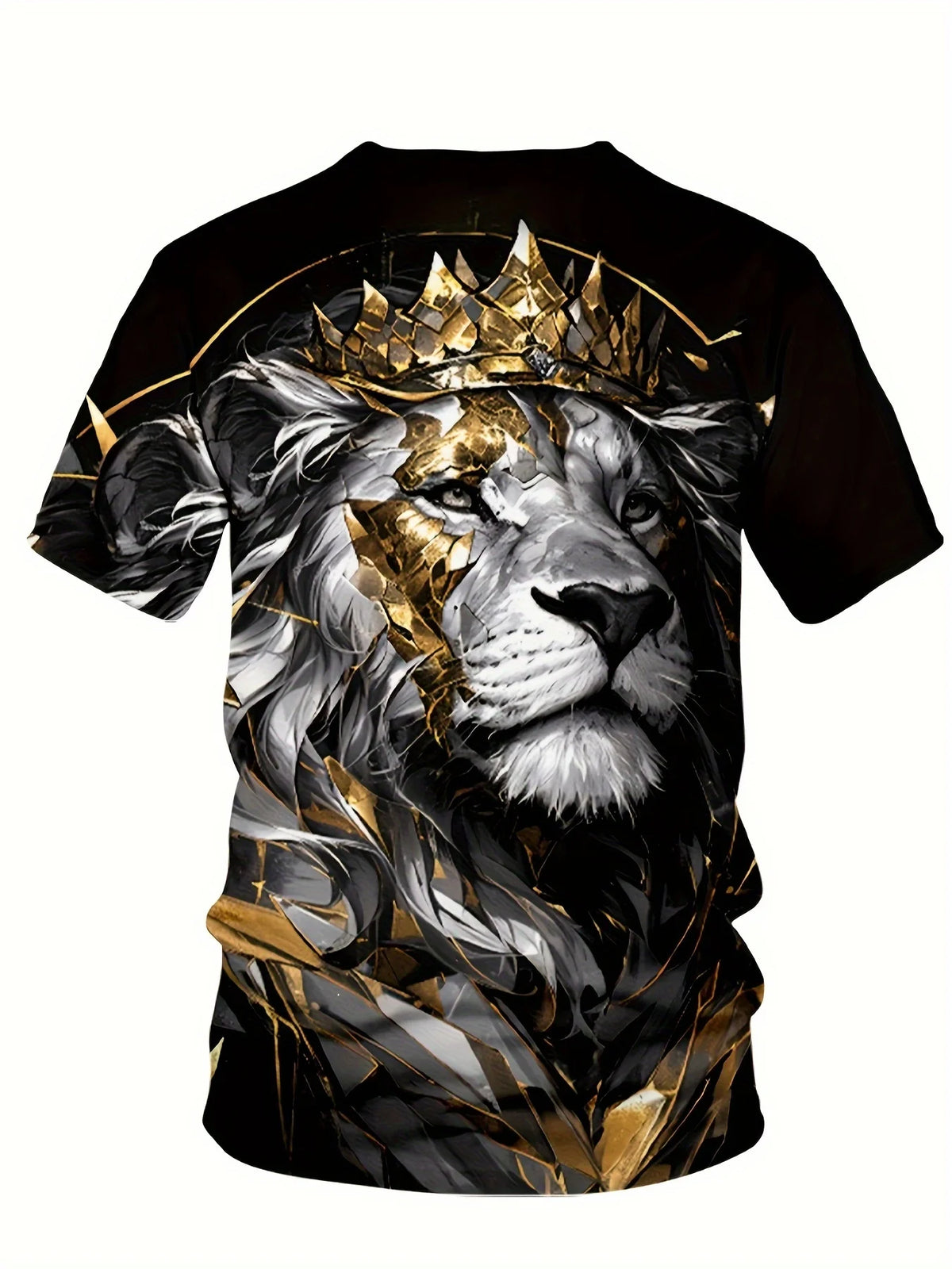 Breathable Polyester Blend,Casual & Elegant Men's Lion Crown Graphic Tee - Regal Charm Plus Size Short Sleeve Crew Neck T-Shirt