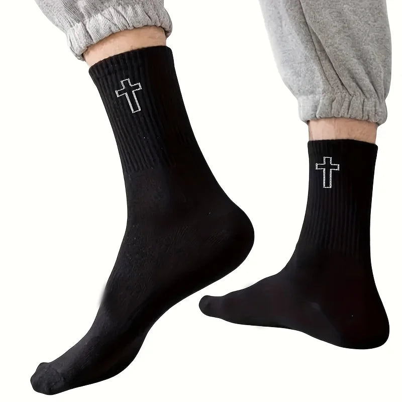 5/10 Pack Men's High-Cut Breathable Sports Socks – Unisex Mid-Calf Casual Black/White
