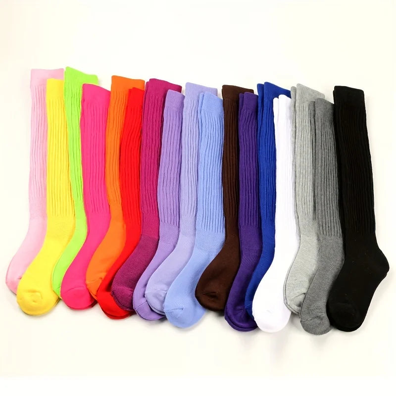Women's Thick Thermal Knee High Slouch Socks Knit Solid Color Winter Warm Loose