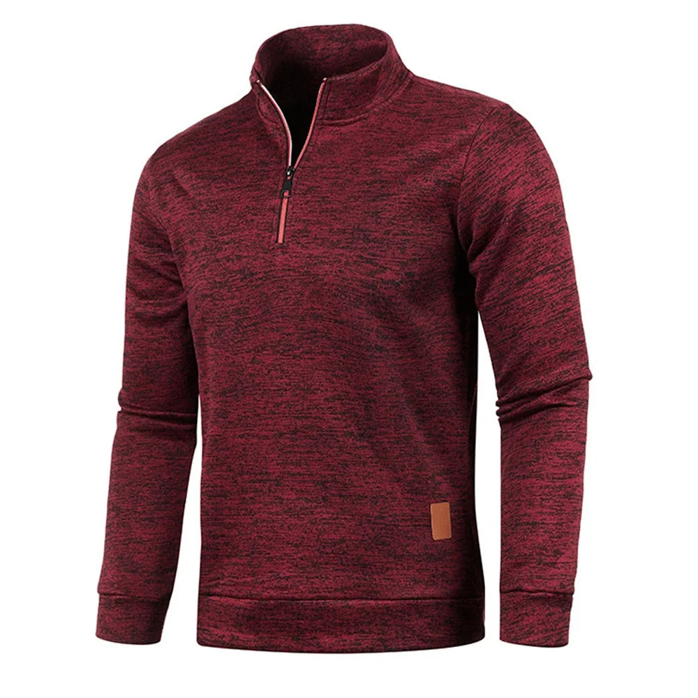 Men's Thicker Fleece Pullover Sweatshirt - Half Zipper Turtleneck Hoody for Spring Autumn Outdoor Wear, Solid Color Warm Sweatshirt