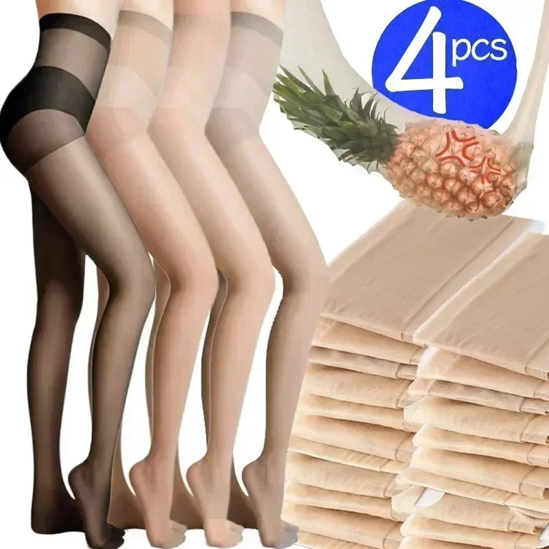 1/4 Pairs Women's Ultra Thin Tear Resistant Pantyhose Anti-Hook Sheer Tights Skin/Black