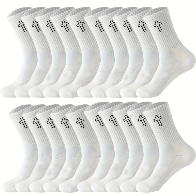 5/10 Pack Men's High-Cut Breathable Sports Socks – Unisex Mid-Calf Casual Black/White