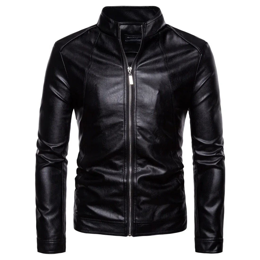 Men's Stand-Up Collar Washed PU Leather Motorcycle Jacket - Vintage Biker Style Zip-Up Coat