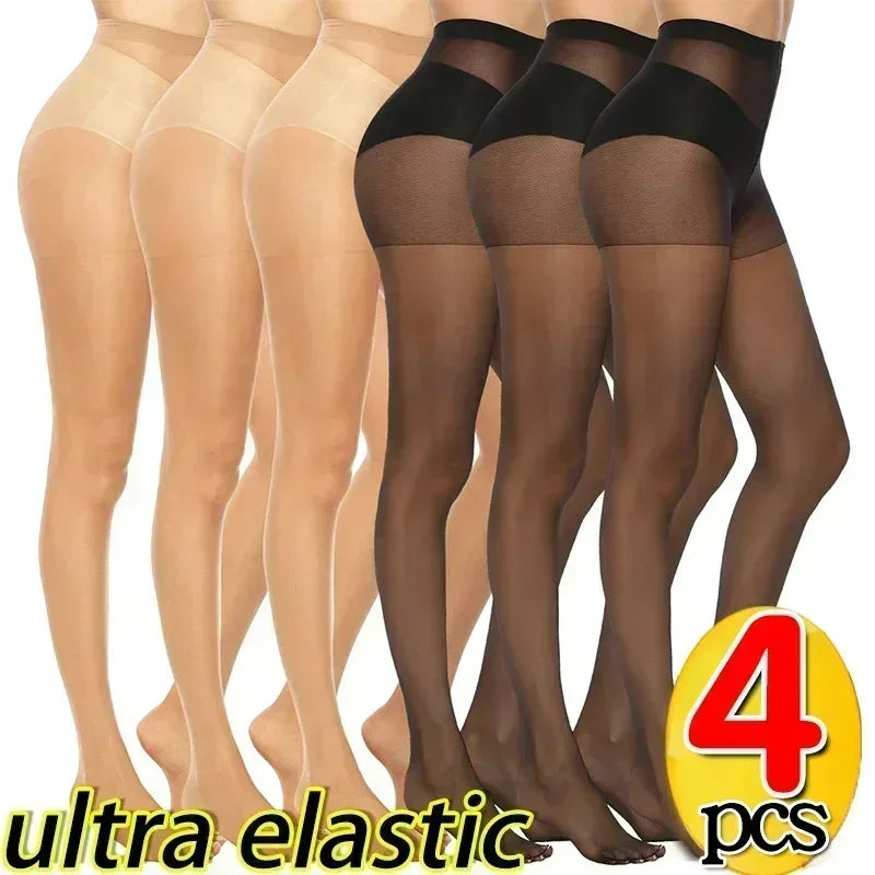 1/4 Pairs Women's Ultra Thin Tear Resistant Pantyhose Anti-Hook Sheer Tights Skin/Black