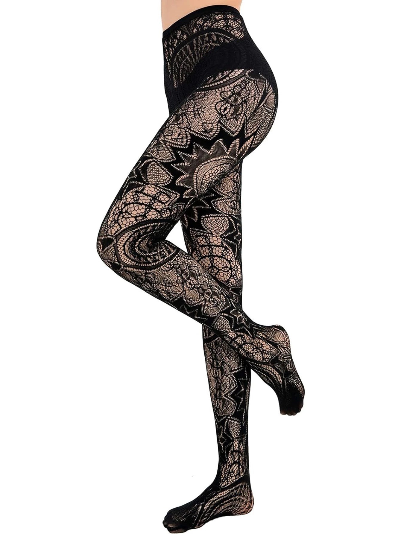 Women's Sexy Tattoo Lace Fishnet Pantyhose Jacquard Hollow Out Stockings 2024