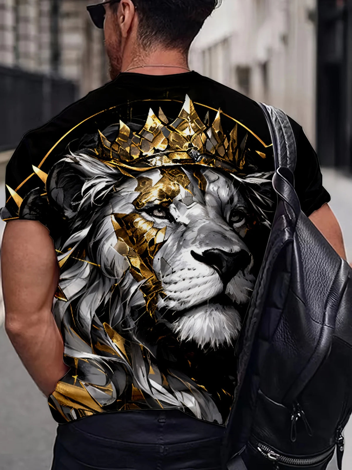Breathable Polyester Blend,Casual & Elegant Men's Lion Crown Graphic Tee - Regal Charm Plus Size Short Sleeve Crew Neck T-Shirt