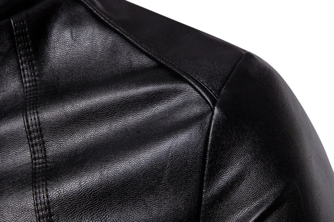 Men's Stand-Up Collar Washed PU Leather Motorcycle Jacket - Vintage Biker Style Zip-Up Coat