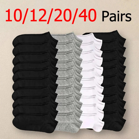 10/12/20/40 Pairs Men's Ankle Socks Solid Color Low Cut Boat Socks Non-Pilling Breathable