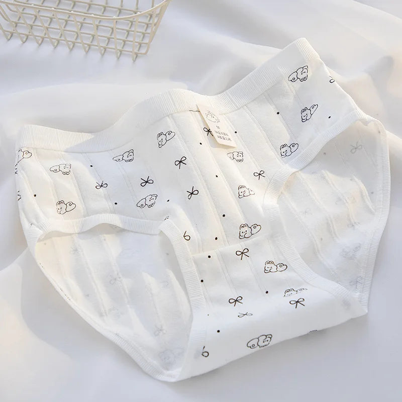 Cute Kawaii Rabbit Cartoon Print Women's Cotton Panties - Breathable Seamless Briefs Soft Comfortable Underwear