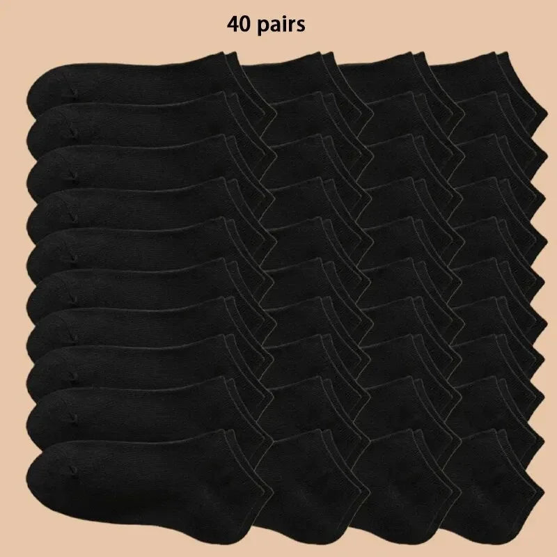 10/12/20/40 Pairs Men's Ankle Socks Solid Color Low Cut Boat Socks Non-Pilling Breathable