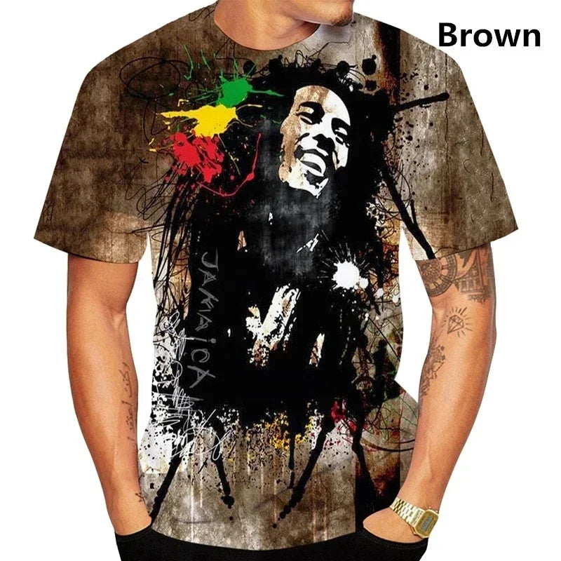 Bob Marley 3D Printed T-Shirt Men Summer 2025 Reggae Hip-Hop Tee
