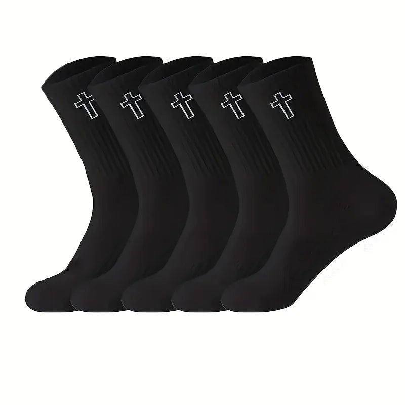 5/10 Pack Men's High-Cut Breathable Sports Socks – Unisex Mid-Calf Casual Black/White
