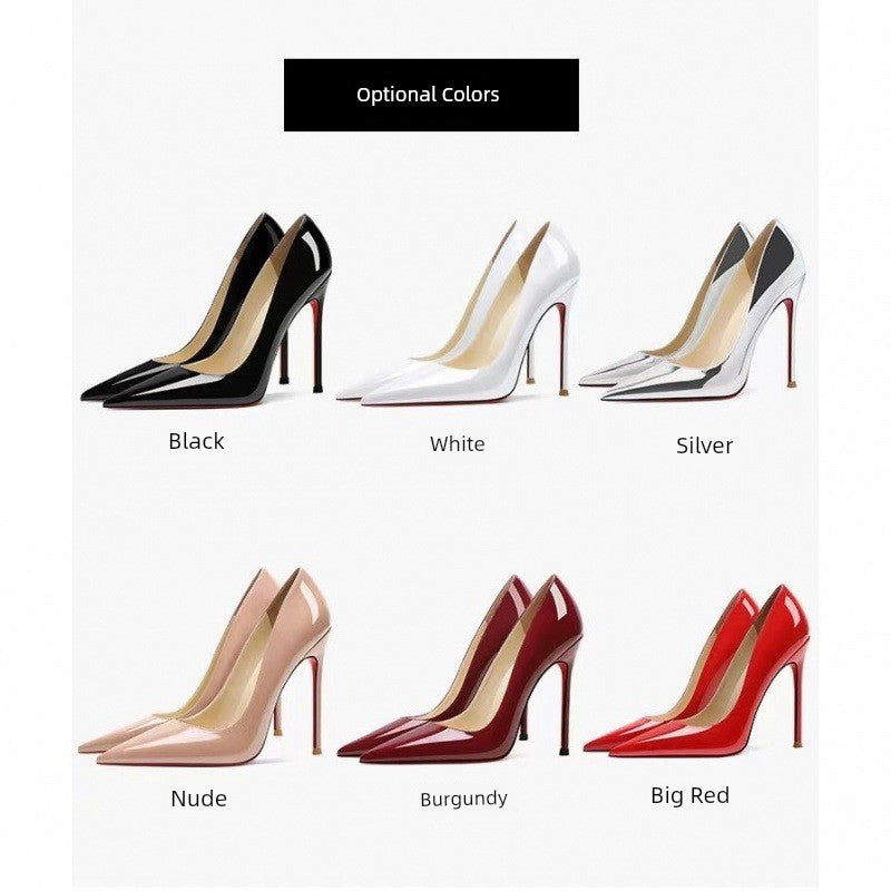 Plus Size Women's Pointed Toe Patent Leather Stiletto Pumps High Heels Black Nude Red
