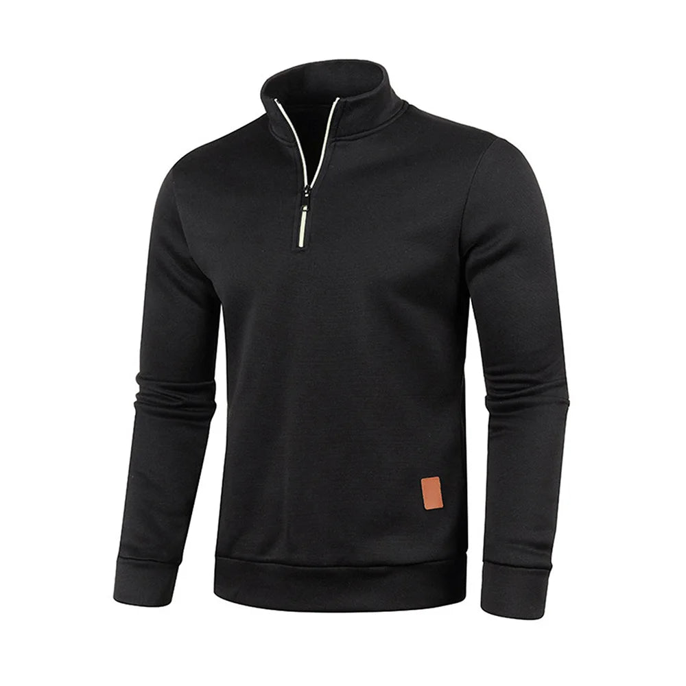 Men's Thicker Fleece Pullover Sweatshirt - Half Zipper Turtleneck Hoody for Spring Autumn Outdoor Wear, Solid Color Warm Sweatshirt