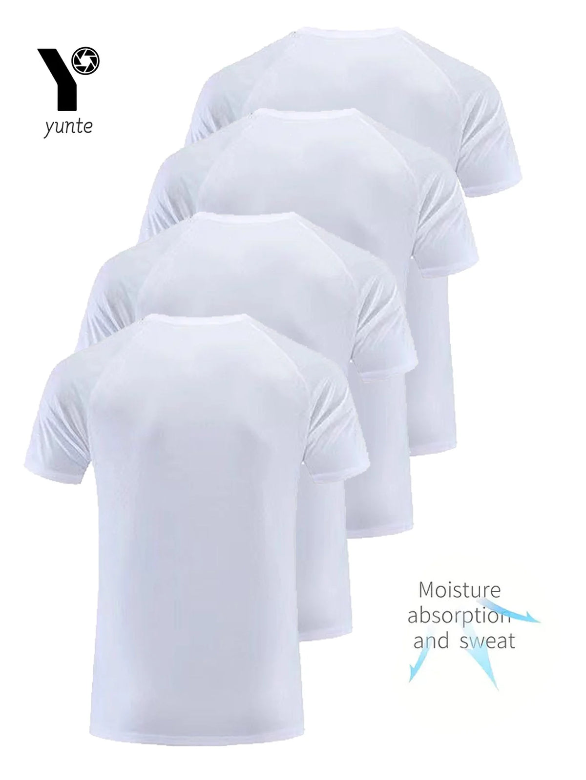 4-Pack Men's White Quick-Dry T-Shirts – Ultra-Light Breathable Gym & Running Performance Tees – Round Neck