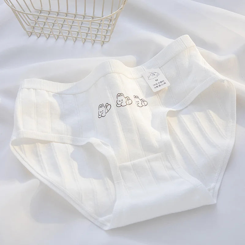 Cute Kawaii Rabbit Cartoon Print Women's Cotton Panties - Breathable Seamless Briefs Soft Comfortable Underwear