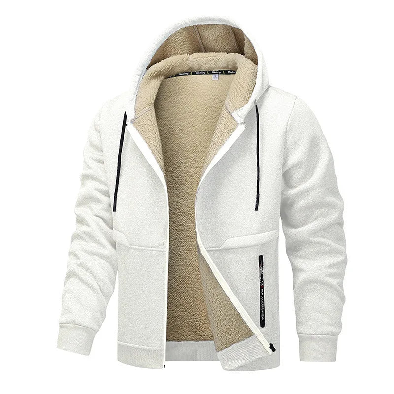 Men's Plush Lined Winter Jacket 2025 - Thick Warm Solid Color Long Sleeve Zipper Coat with Pockets | Versatile Autumn Outerwear