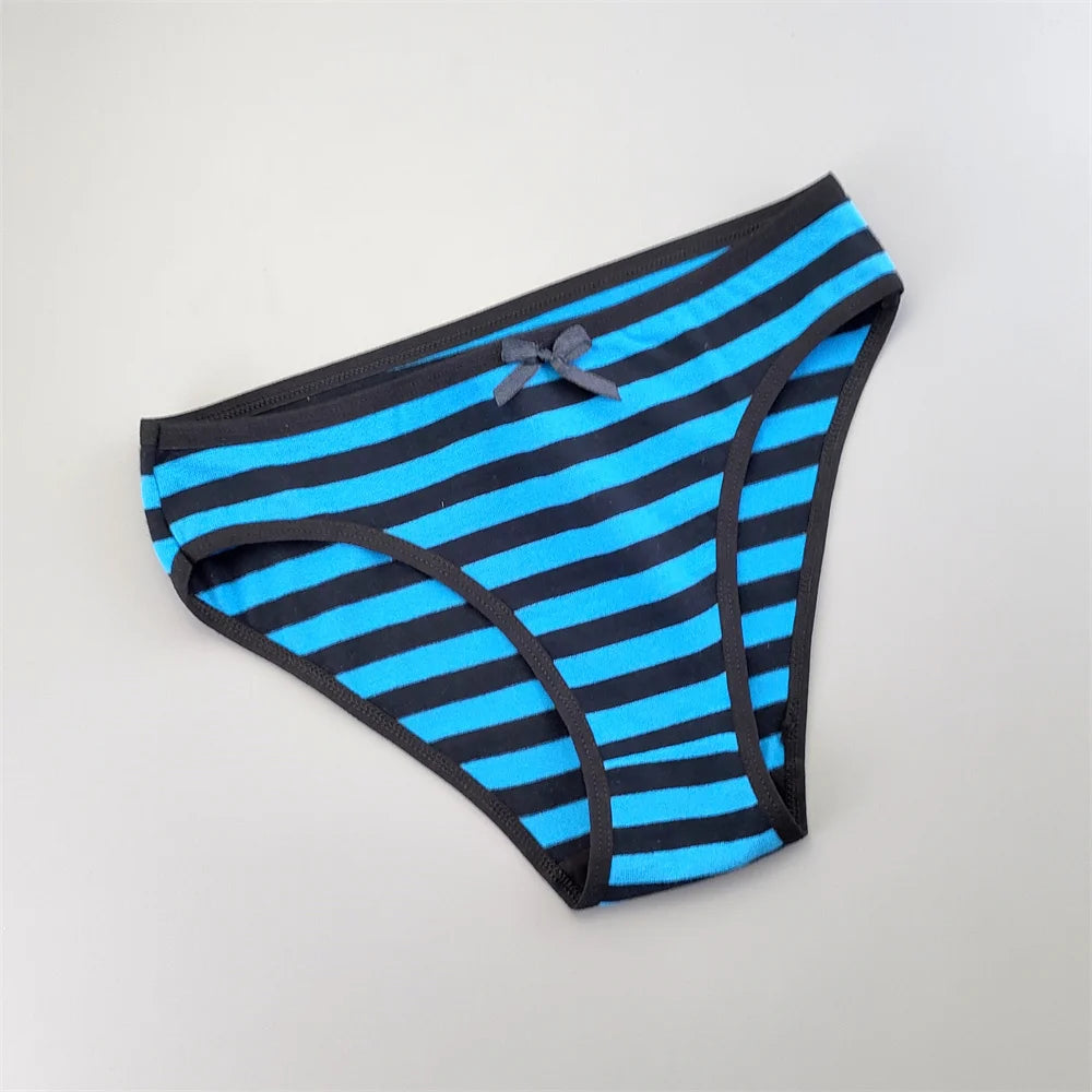 6 Pack Cute Striped Cotton Panties for Women - Bow Bikini Briefs Sexy Lovely Girls Underwear M/L/XL