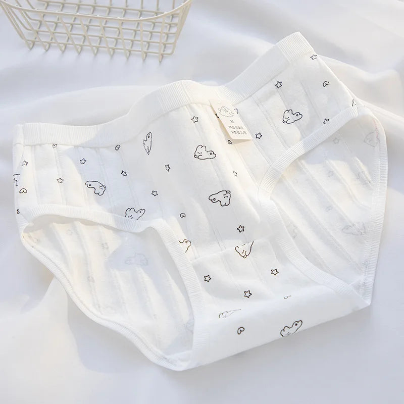 Cute Kawaii Rabbit Cartoon Print Women's Cotton Panties - Breathable Seamless Briefs Soft Comfortable Underwear