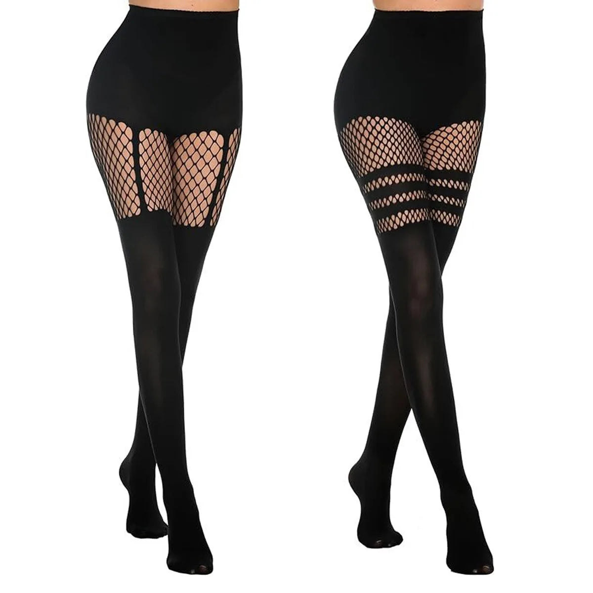 Women's Sexy Black Fishnet Suspender Pantyhose Hollow Out Irregular Mesh Stockings Lingerie