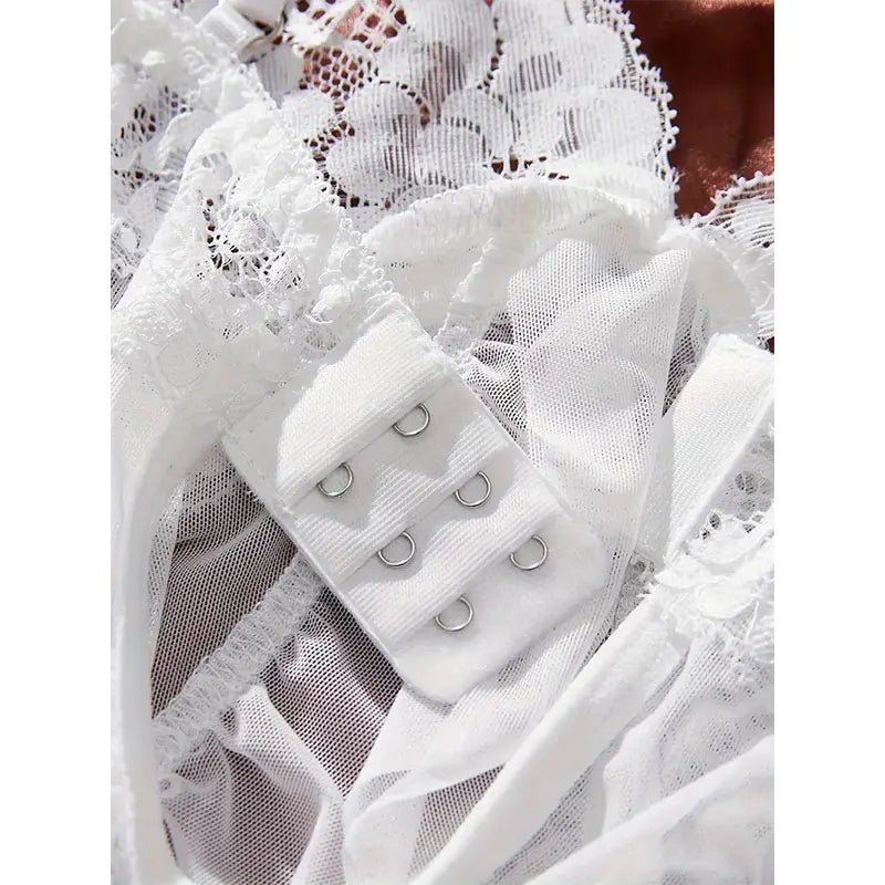 Plus Size White Sheer Tulle Babydoll Lingerie Set - Halter Nightgown with Panties Sexy Curve Chemise