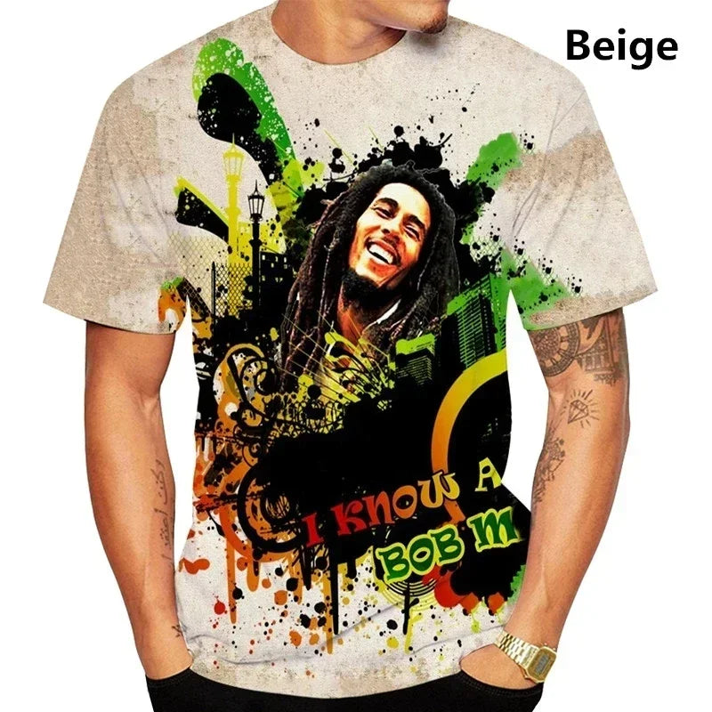 Bob Marley 3D Printed T-Shirt Men Summer 2025 Reggae Hip-Hop Tee