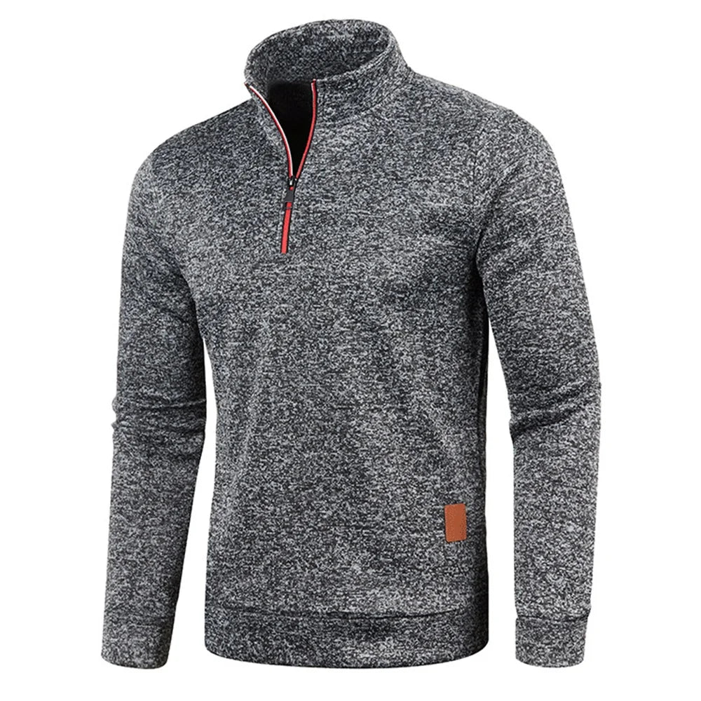 Men's Thicker Fleece Pullover Sweatshirt - Half Zipper Turtleneck Hoody for Spring Autumn Outdoor Wear, Solid Color Warm Sweatshirt