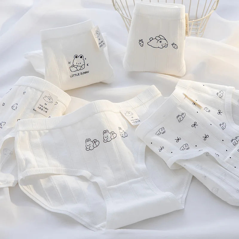 Cute Kawaii Rabbit Cartoon Print Women's Cotton Panties - Breathable Seamless Briefs Soft Comfortable Underwear