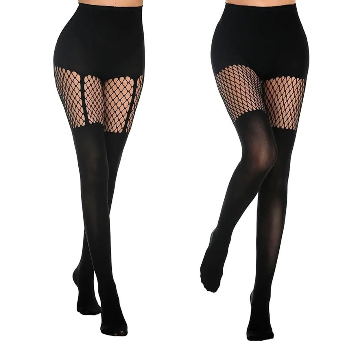 Women's Sexy Black Fishnet Suspender Pantyhose Hollow Out Irregular Mesh Stockings Lingerie