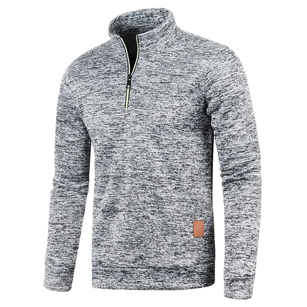 Men's Thicker Fleece Pullover Sweatshirt - Half Zipper Turtleneck Hoody for Spring Autumn Outdoor Wear, Solid Color Warm Sweatshirt