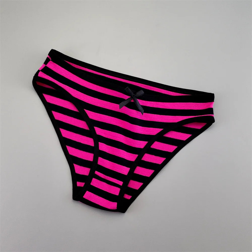 6 Pack Cute Striped Cotton Panties for Women - Bow Bikini Briefs Sexy Lovely Girls Underwear M/L/XL