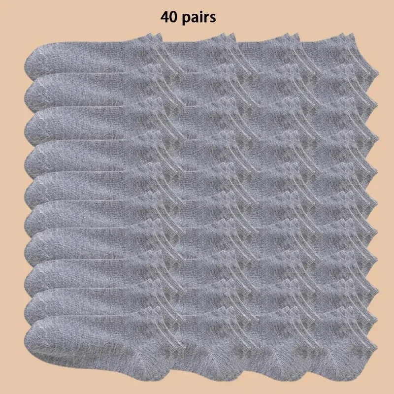 10/12/20/40 Pairs Men's Ankle Socks Solid Color Low Cut Boat Socks Non-Pilling Breathable