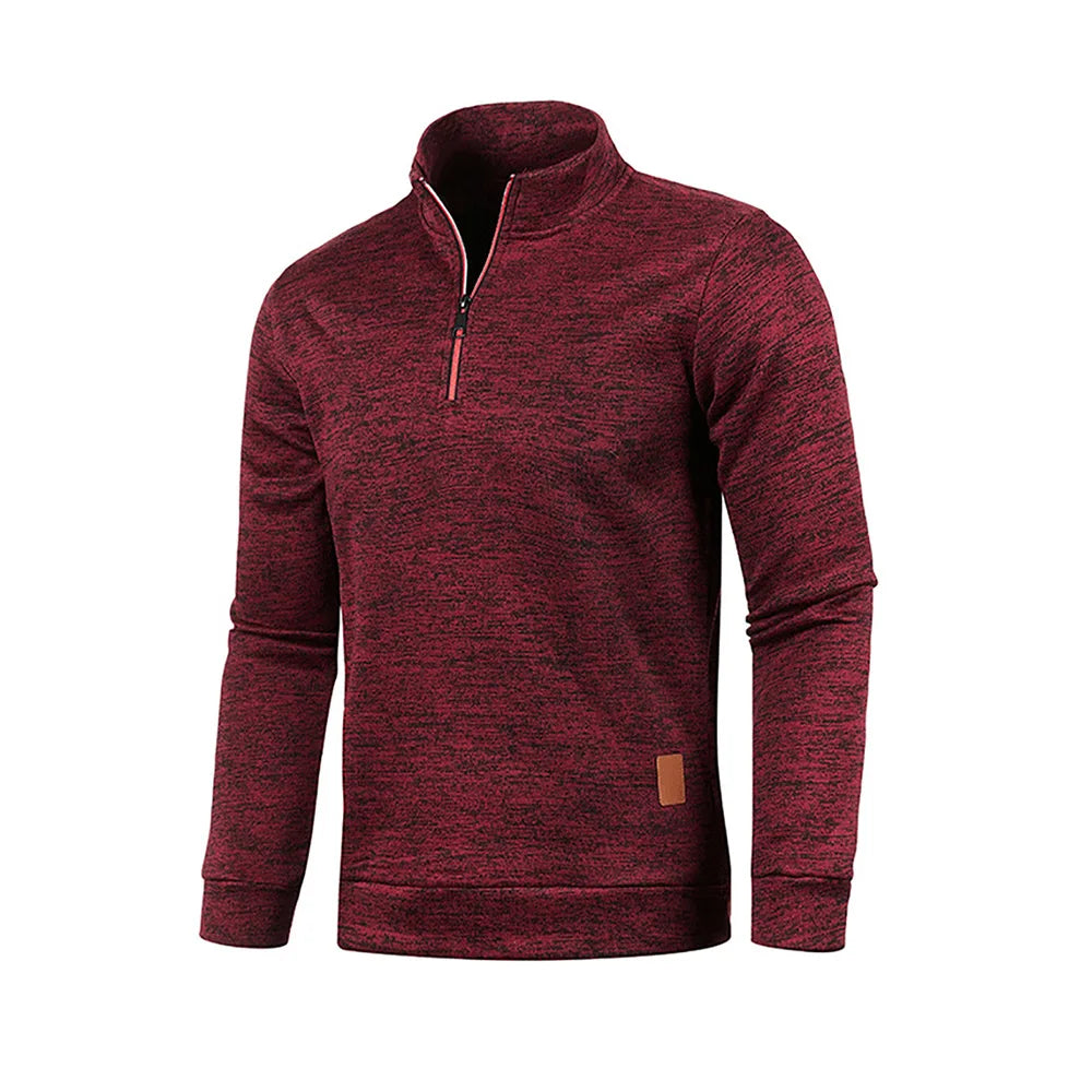 Men's Thicker Fleece Pullover Sweatshirt - Half Zipper Turtleneck Hoody for Spring Autumn Outdoor Wear, Solid Color Warm Sweatshirt