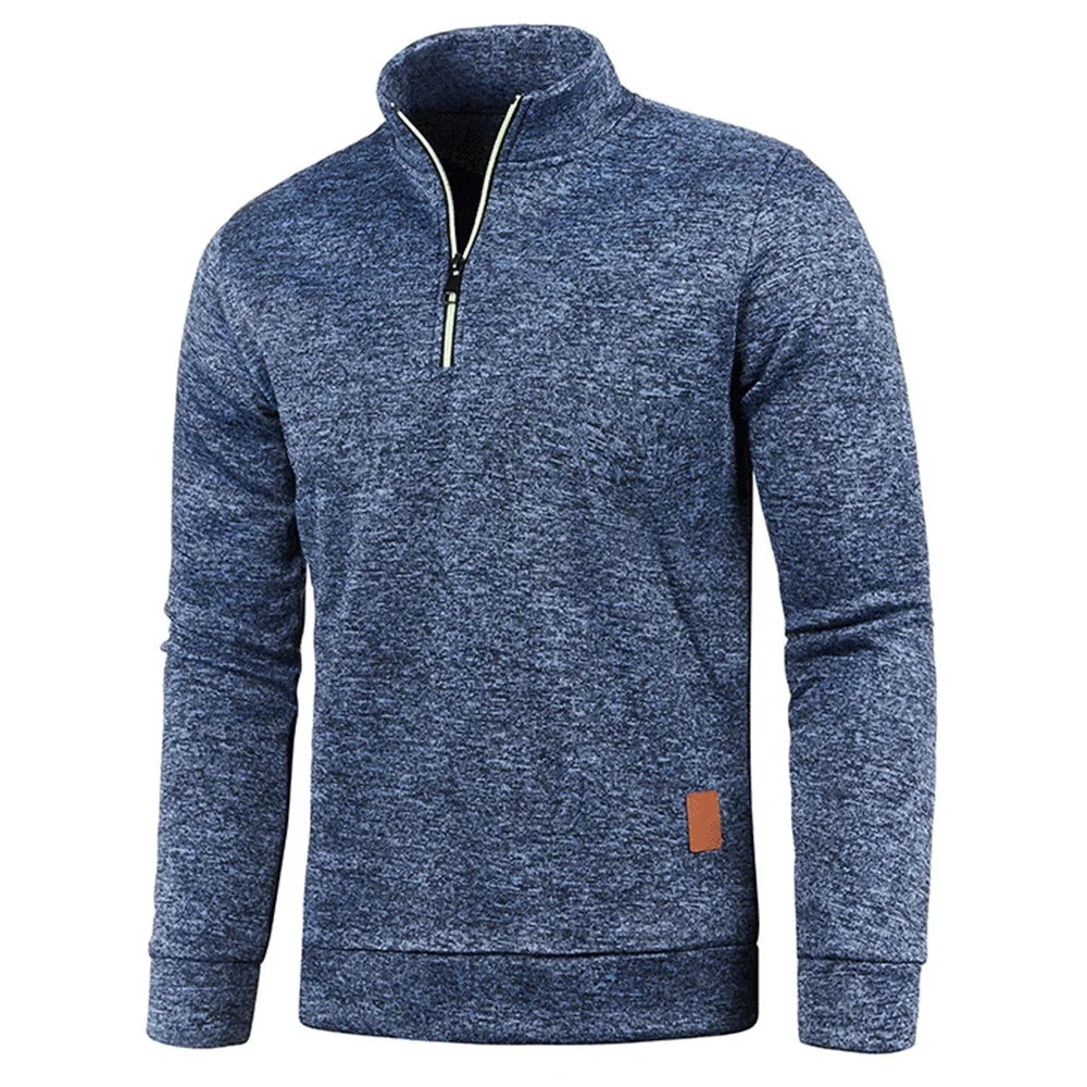 Men's Thicker Fleece Pullover Sweatshirt - Half Zipper Turtleneck Hoody for Spring Autumn Outdoor Wear, Solid Color Warm Sweatshirt