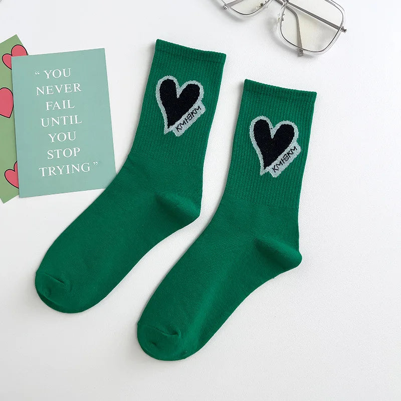 Unisex Cute Heart Pattern Cotton Crew Socks Sports Leisure Comfortable Athletic