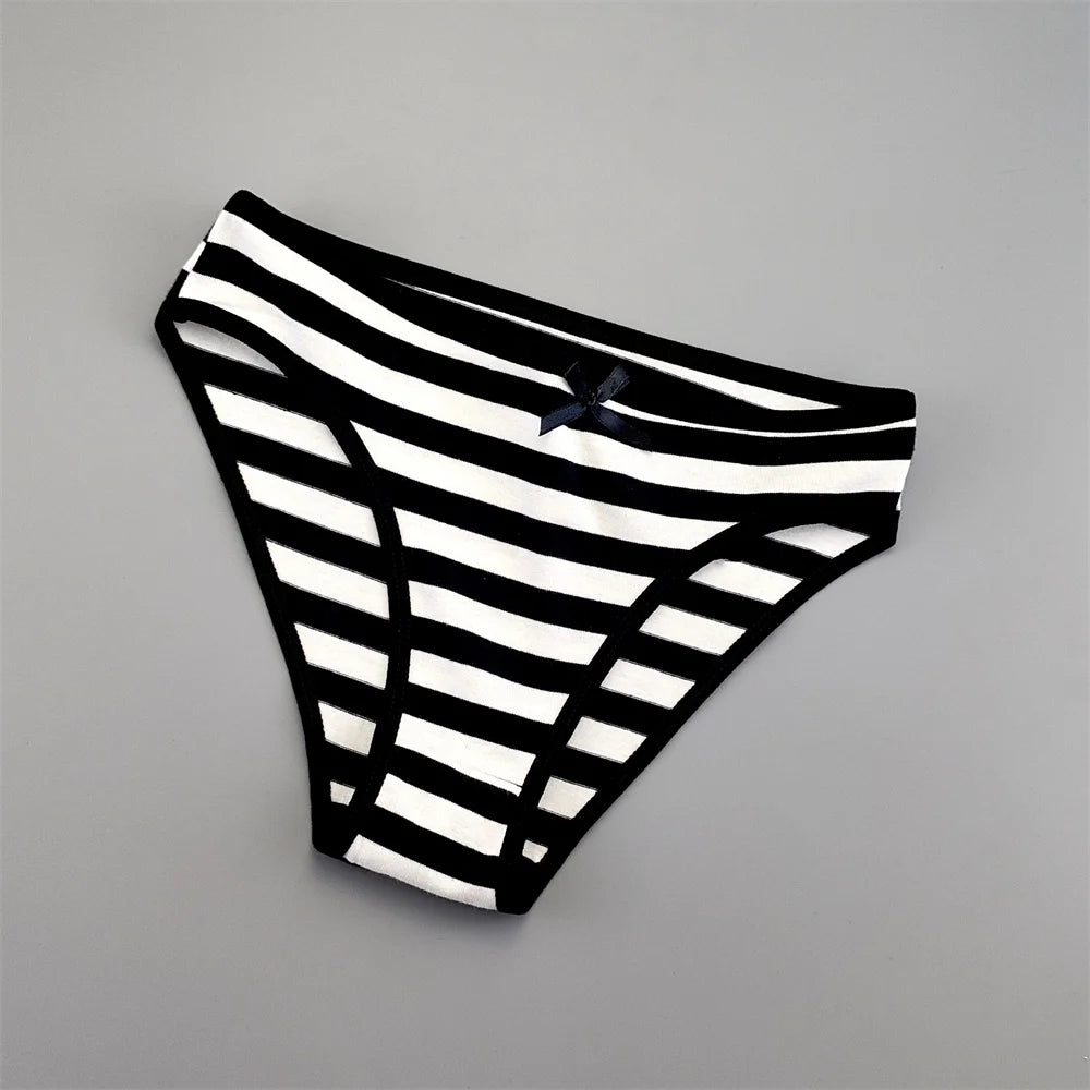 6 Pack Cute Striped Cotton Panties for Women - Bow Bikini Briefs Sexy Lovely Girls Underwear M/L/XL