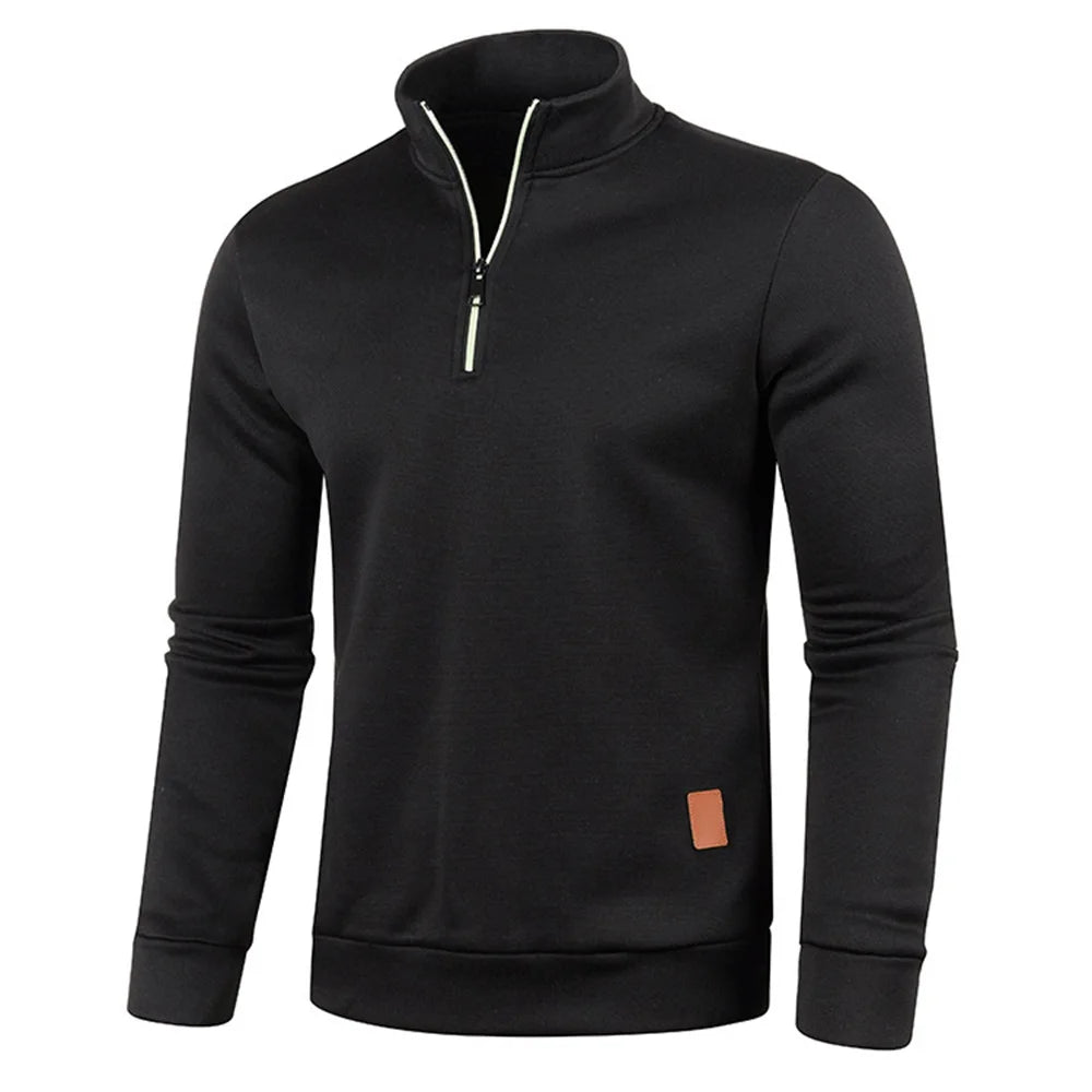 Men's Thicker Fleece Pullover Sweatshirt - Half Zipper Turtleneck Hoody for Spring Autumn Outdoor Wear, Solid Color Warm Sweatshirt