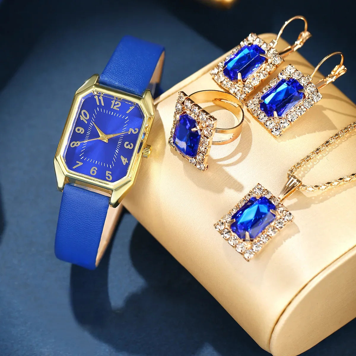 6/5/1 PCS Luxury Fashion Square Women’s Watches for Ladies Quartz Wrist Watch with Bracelet Jewelry Set Classic Minimalist Rhinestone Diamond Analog Dress Watch Relógios Feminino Gift Box