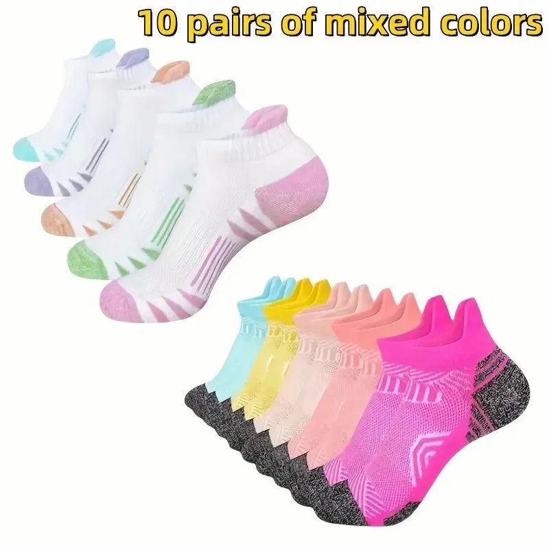5/10 Pairs Unisex Striped Sports Socks Breathable Sweat-Absorbing Running Basketball Crew