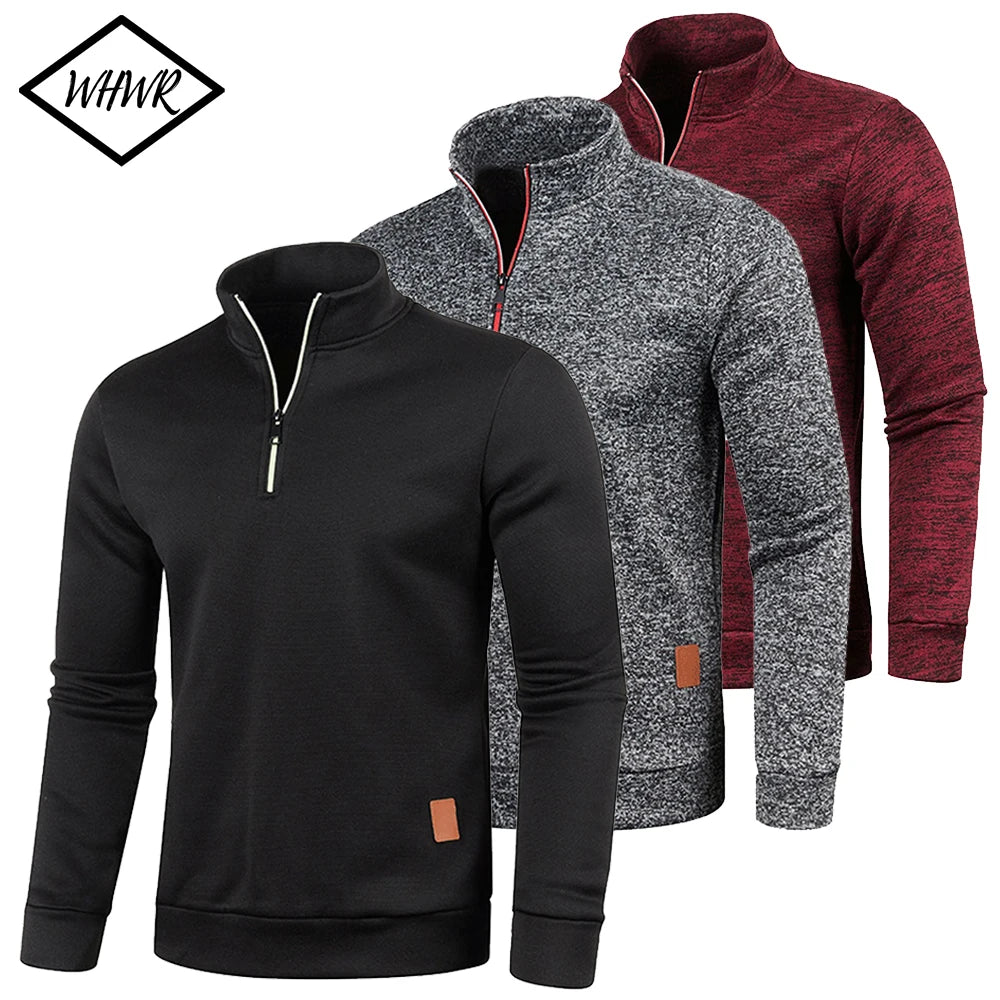 Men's Thicker Fleece Pullover Sweatshirt - Half Zipper Turtleneck Hoody for Spring Autumn Outdoor Wear, Solid Color Warm Sweatshirt