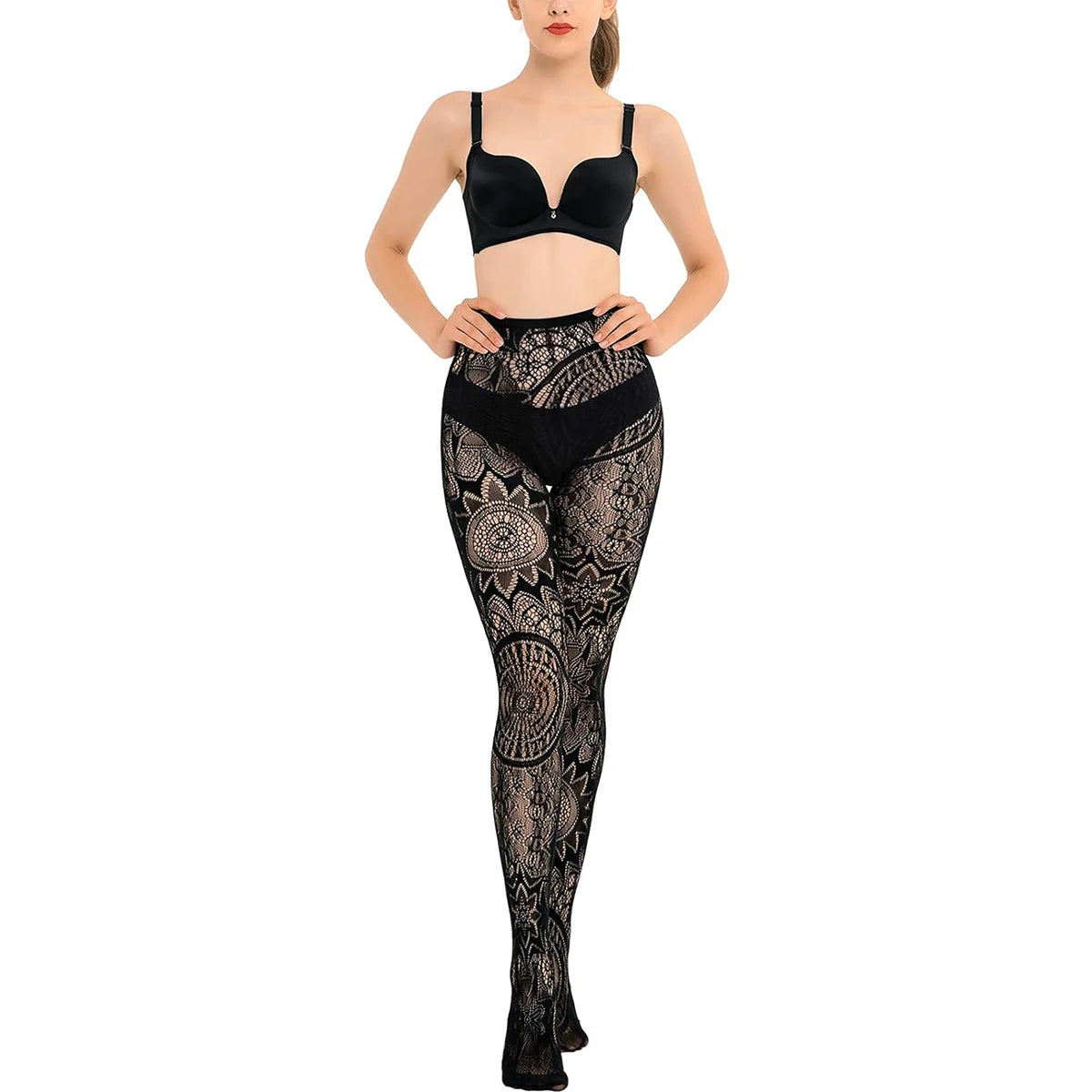 Women's Sexy Tattoo Lace Fishnet Pantyhose Jacquard Hollow Out Stockings 2024