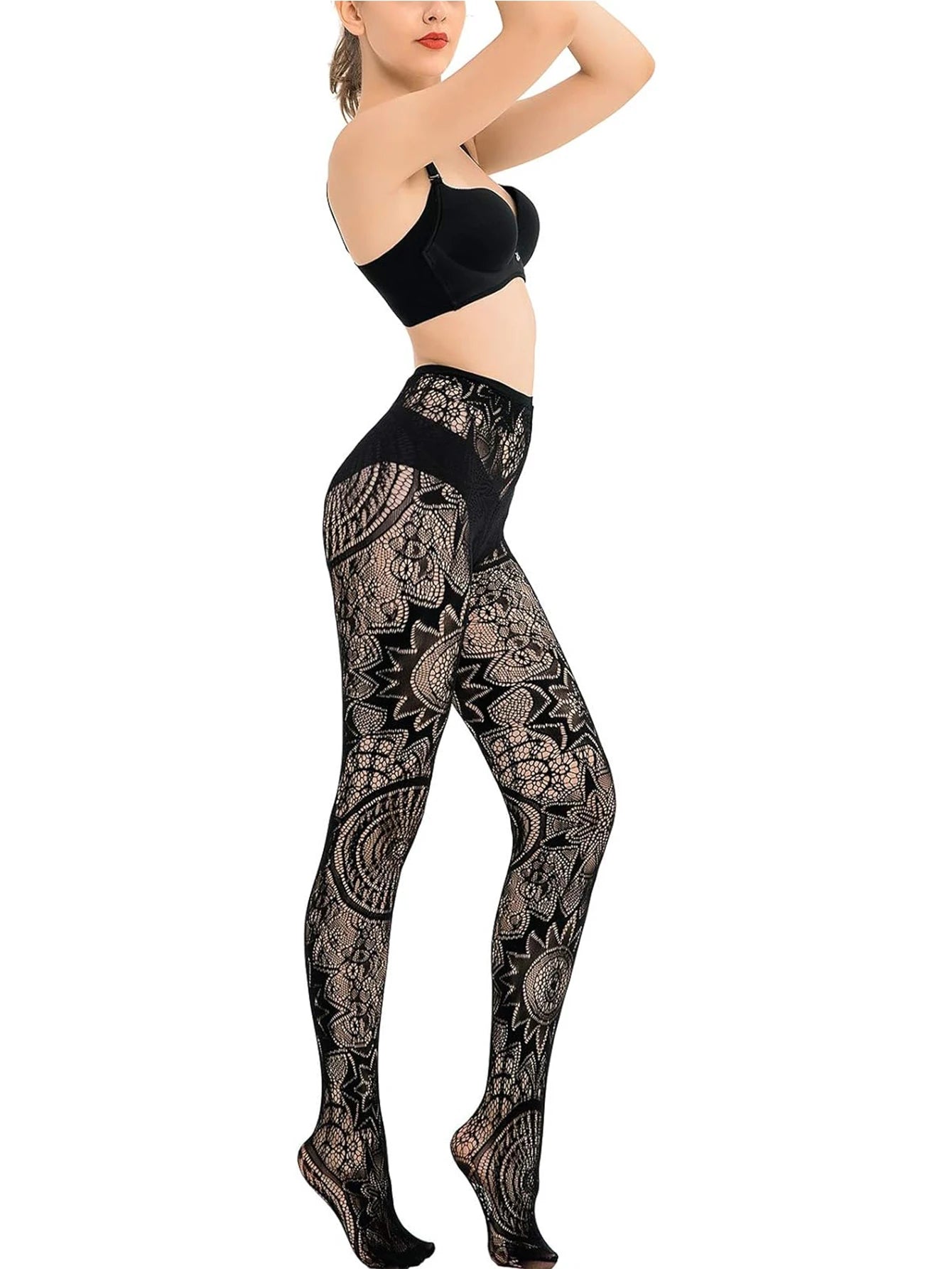Women's Sexy Tattoo Lace Fishnet Pantyhose Jacquard Hollow Out Stockings 2024